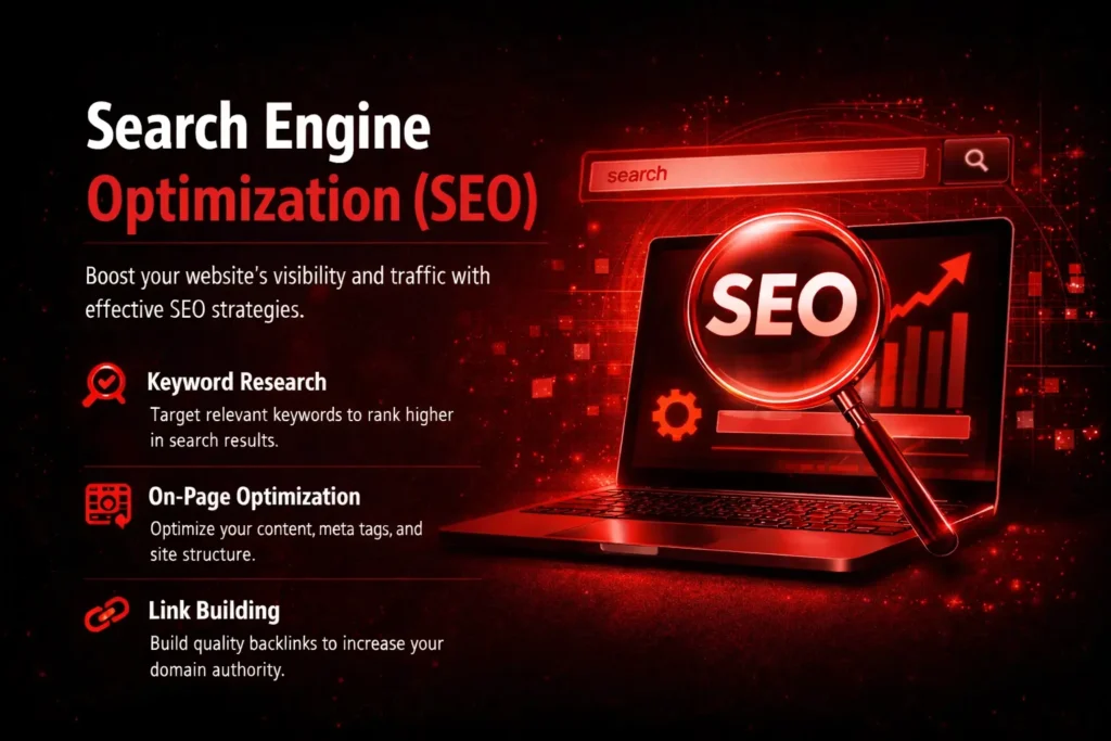 SEO optimization strategy with analytics and website ranking concept